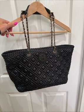 Tory Burch Black Quilted Tote with New Leather  Handles
